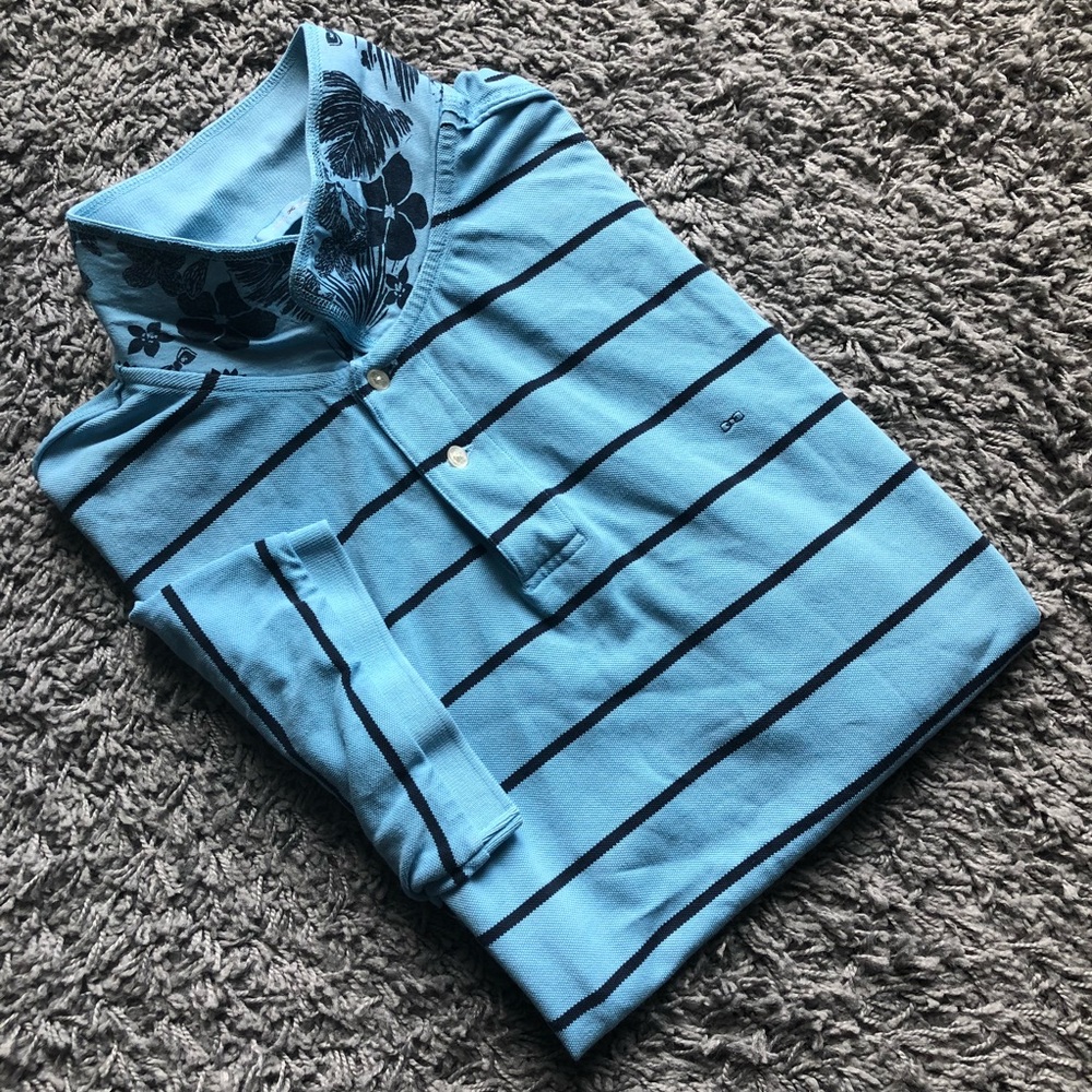 Eden park Paris striped inner floral collar polo